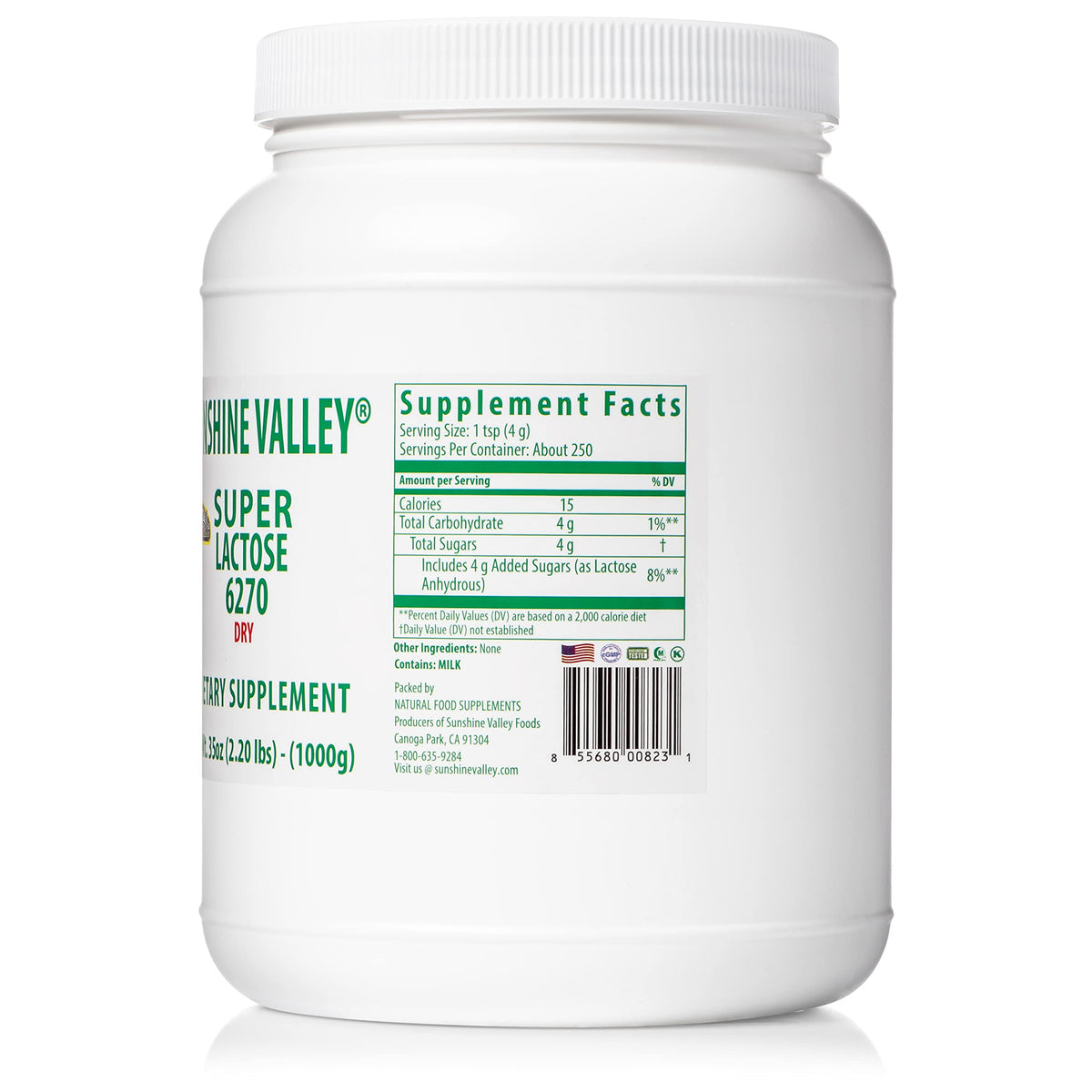 Sunshine Valley Poudre Lactose Sèche 1 kg versée dans un bol