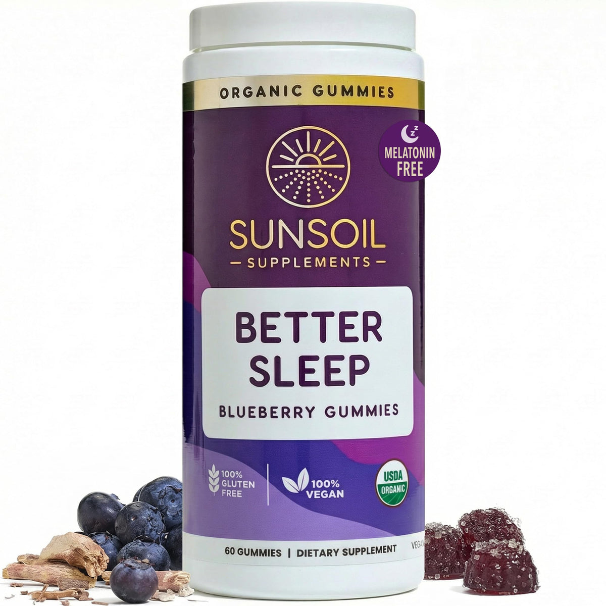 Sunsoil Gummies Bio à la Myrtille 259g, vue de face