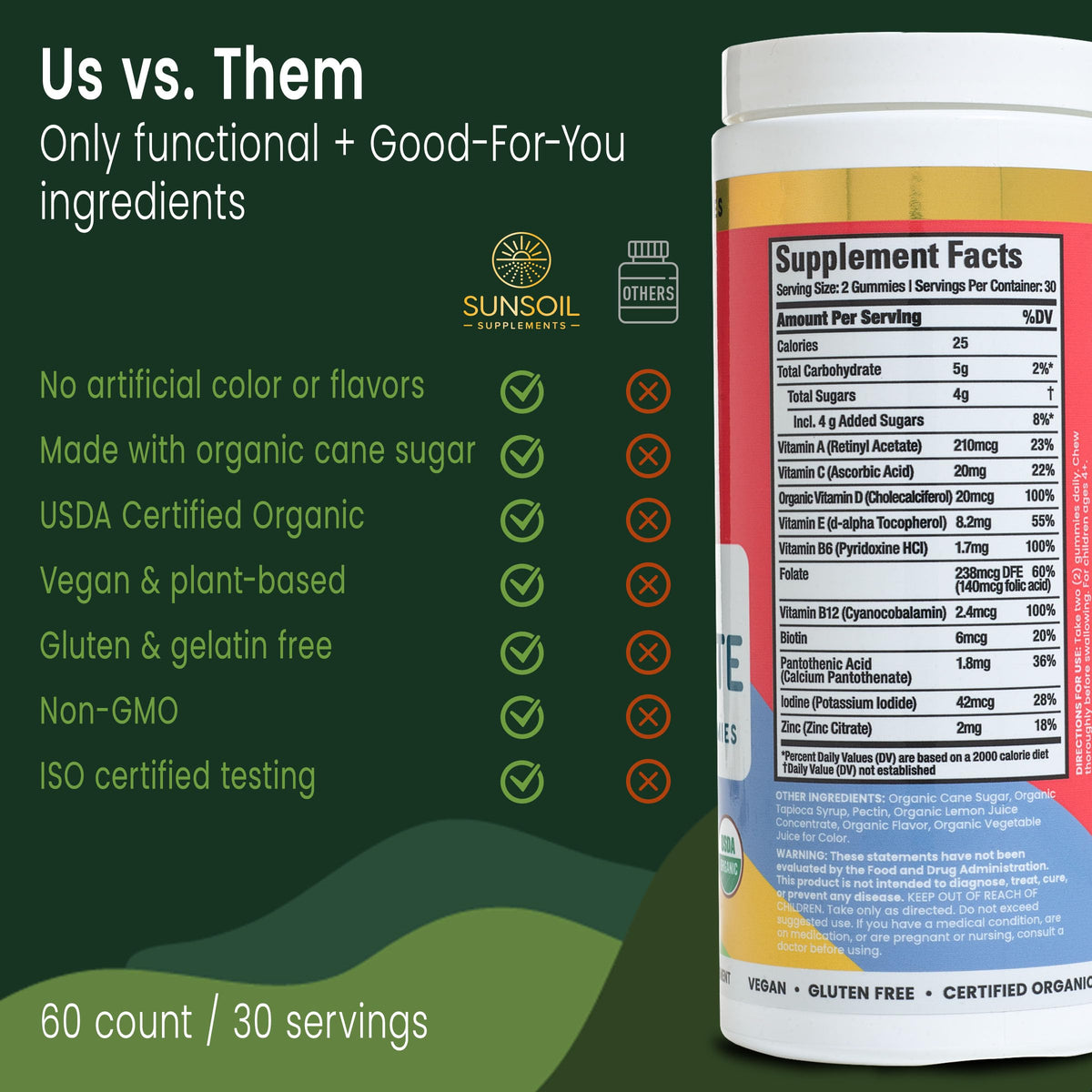 Sunsoil Gummies Multivitamines Enfants 249g avec fruits en arrière-plan