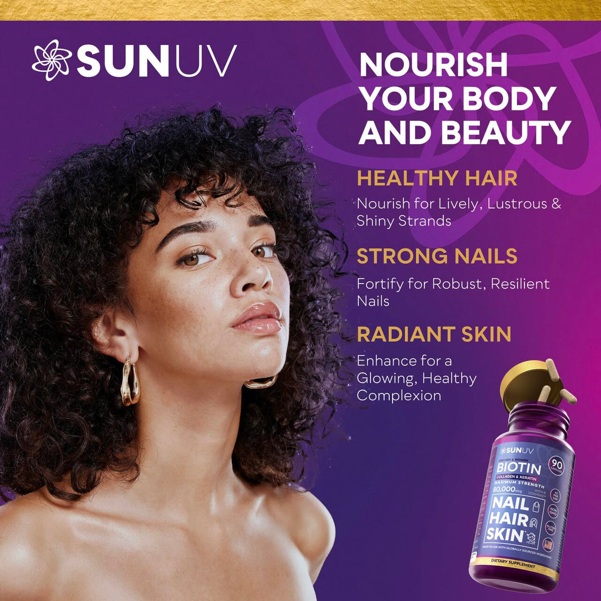 SUNUV Biotin 10 000 mcg capsules ouvertes montrant le contenu