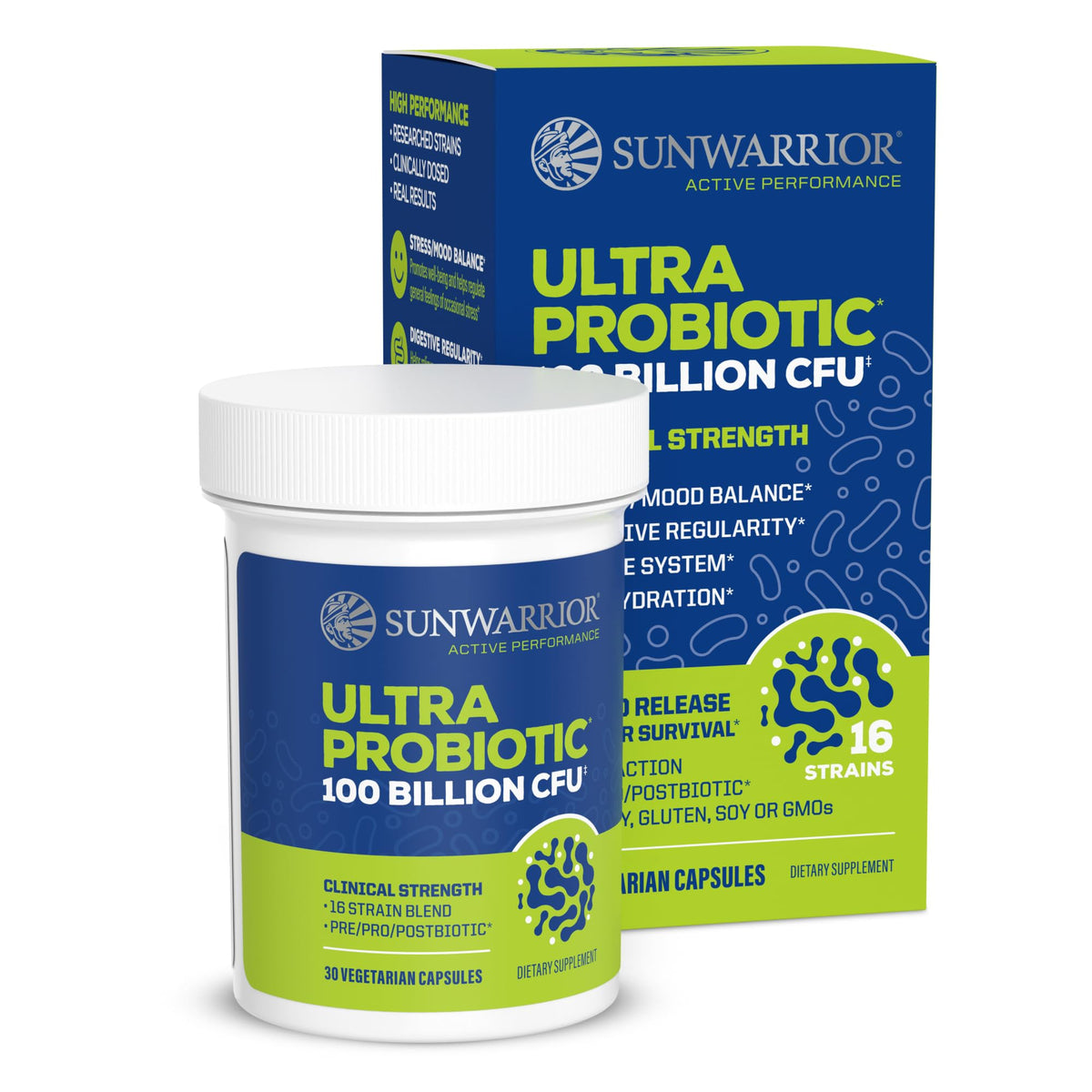Sunwarrior Complément Alimentaire Probiotique 100 Milliards CFU 30 Capsules vue de face