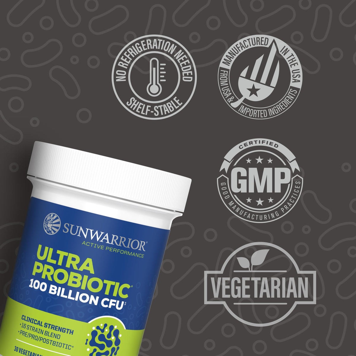 Sunwarrior Complément Alimentaire Probiotique 100 Milliards CFU 30 Capsules avec étiquette