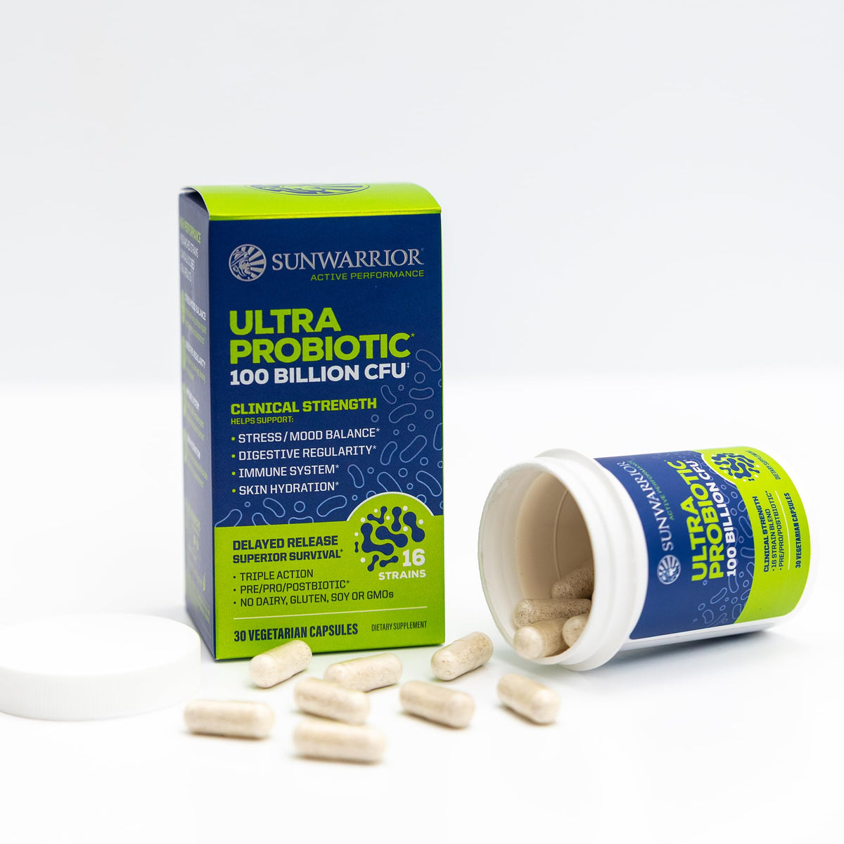 Sunwarrior Complément Alimentaire Probiotique 100 Milliards CFU 30 Capsules en gros plan