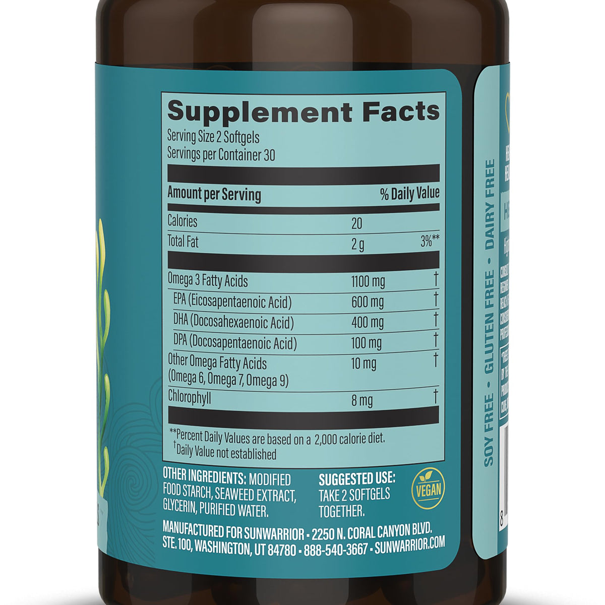 Sunwarrior Omega 3 Huile d'Algue 60 Capsules emballage