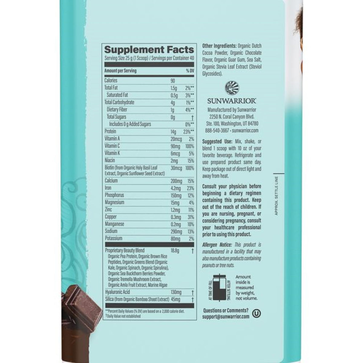 Sunwarrior Poudre de Collagène Végétal Chocolat 1179g côté