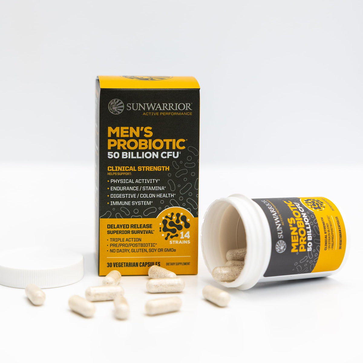 Sunwarrior Probiotiques 50 Milliards CFU capsules en gros plan