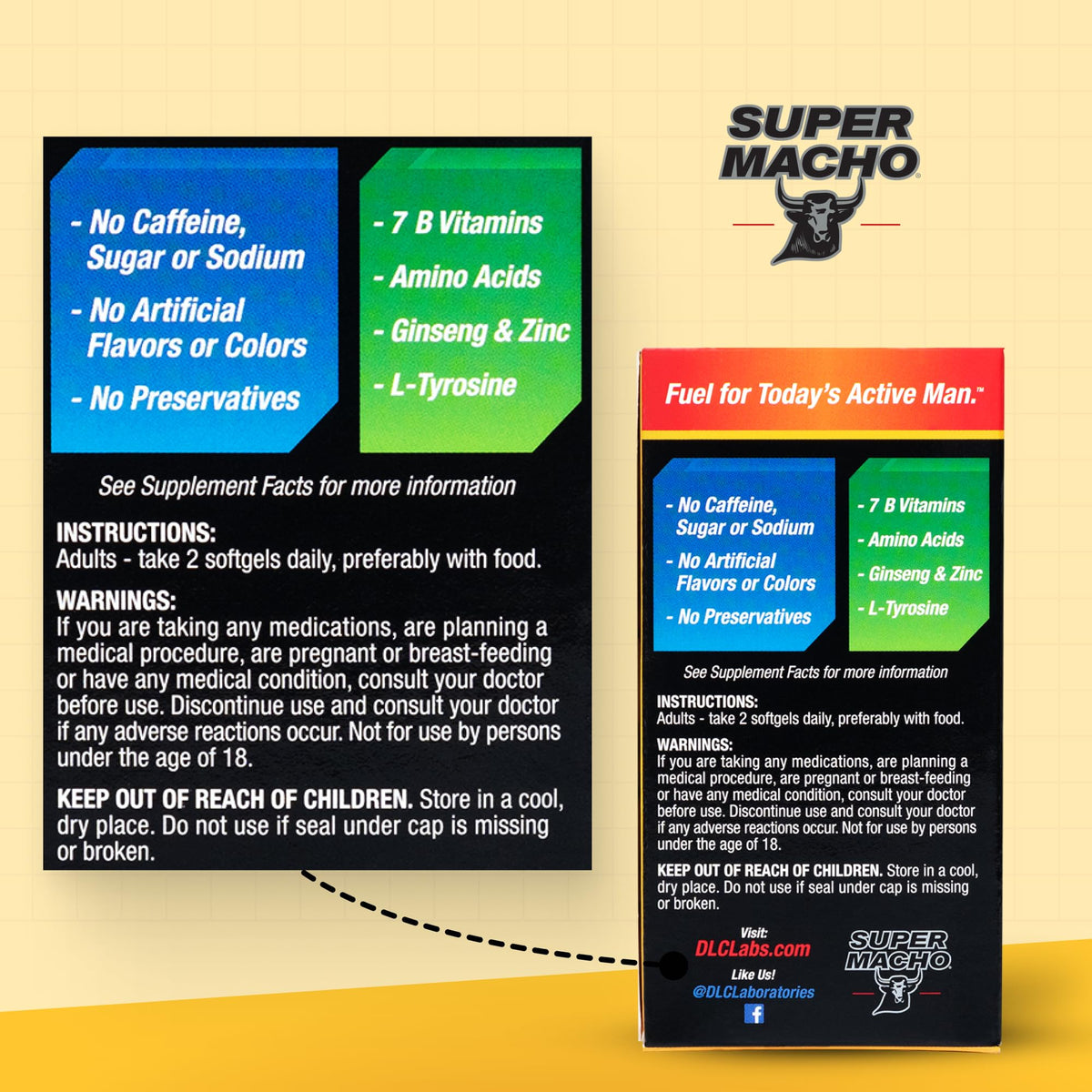 Super Macho ingrédients en gros plan sur l'étiquette