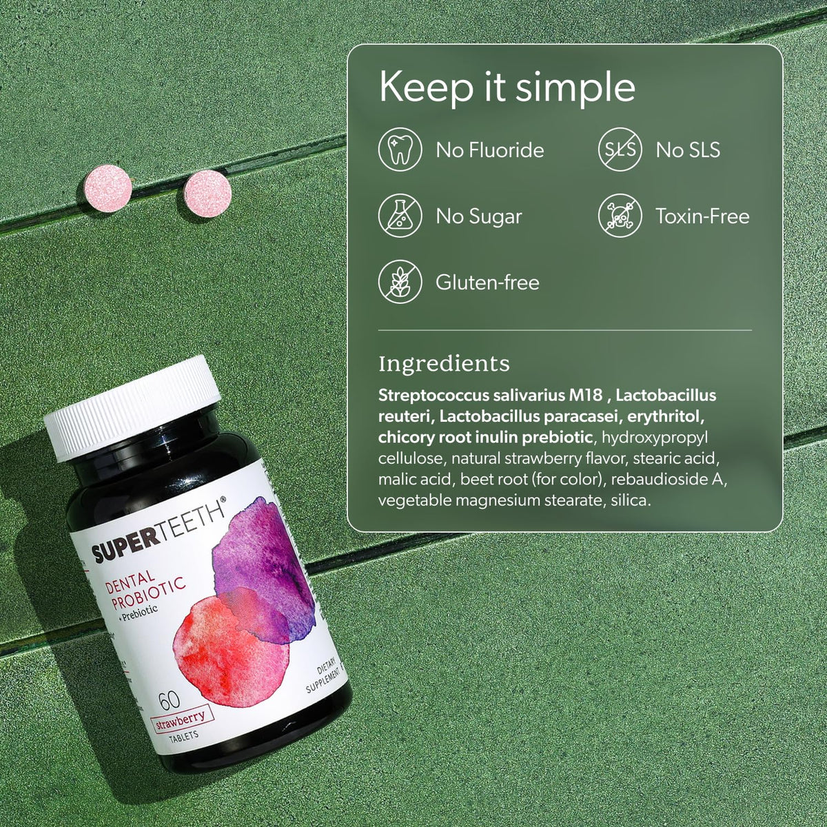 SUPER TEETH Probiotiques Oraux Fraîcheur Fraise comprimés au goût fraise