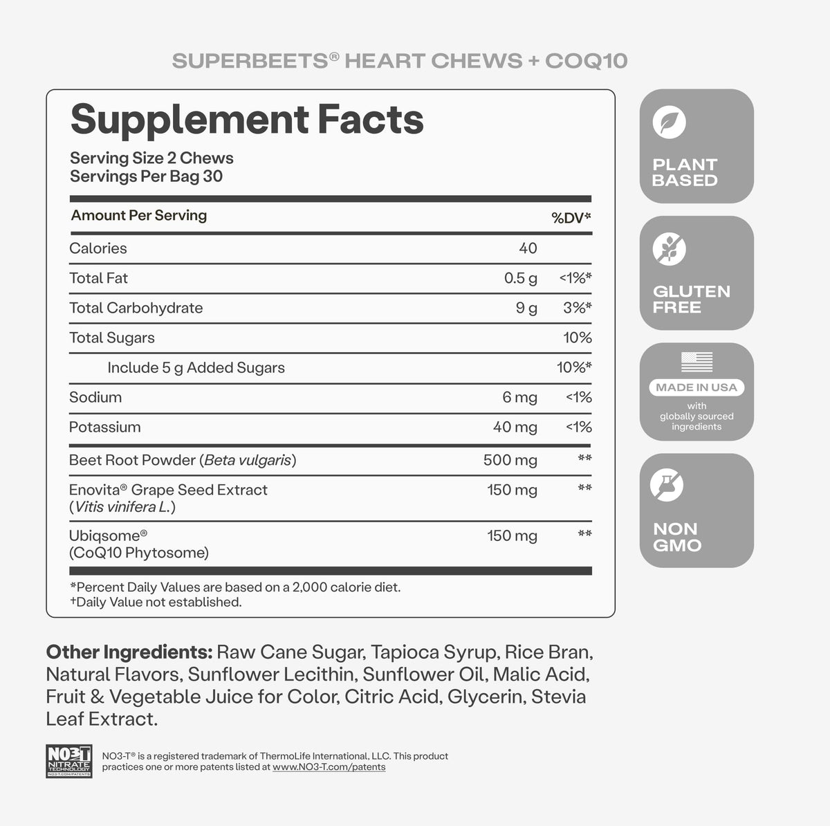 SuperBeets Chews HumanN 60 ct avec ingrédients