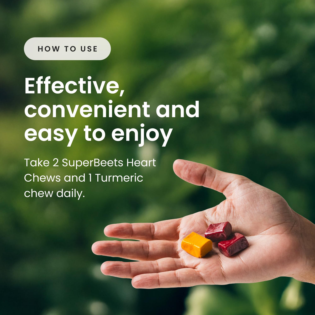 SuperBeets Heart Chews et Turmeric Chews sur une table