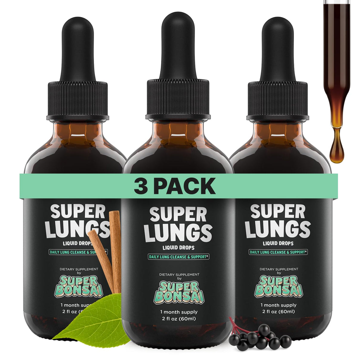 SuperBonsai Super Lungs Gouttes de Mullein 60 ml vue avant