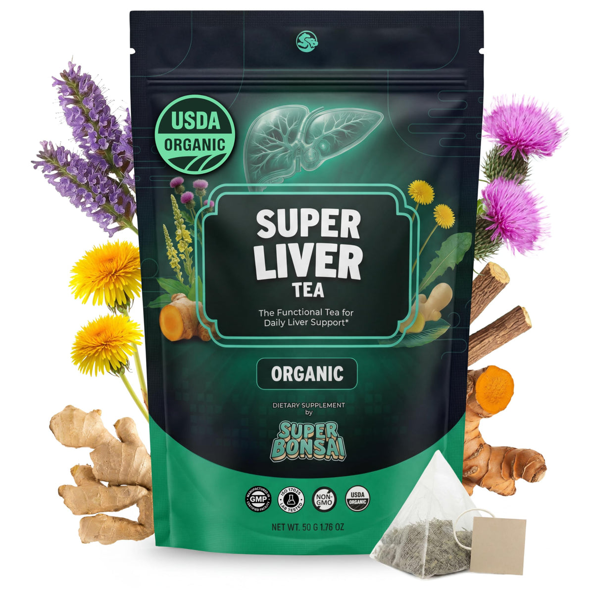 SuperBonsai Thé Détox Hépatique Bio boîte de 20 sachets