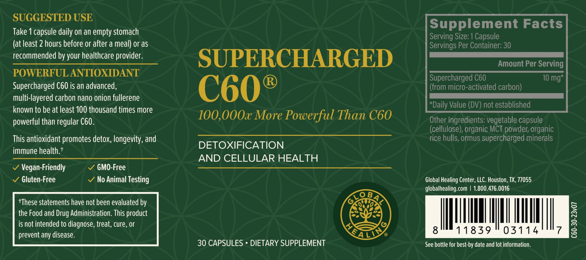 Supercharged C60 Global Healing Center capsules ouvertes
