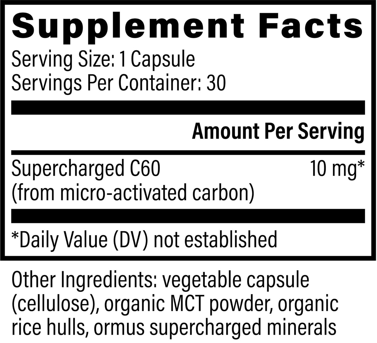 Supercharged C60 Global Healing Center capsules vue de près