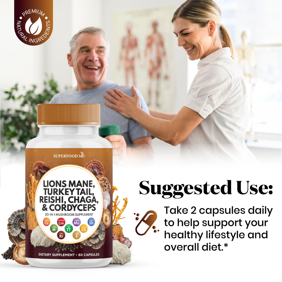 Superfood MD Champignon Lion avec Racine de Guimauve en mode de vie actif