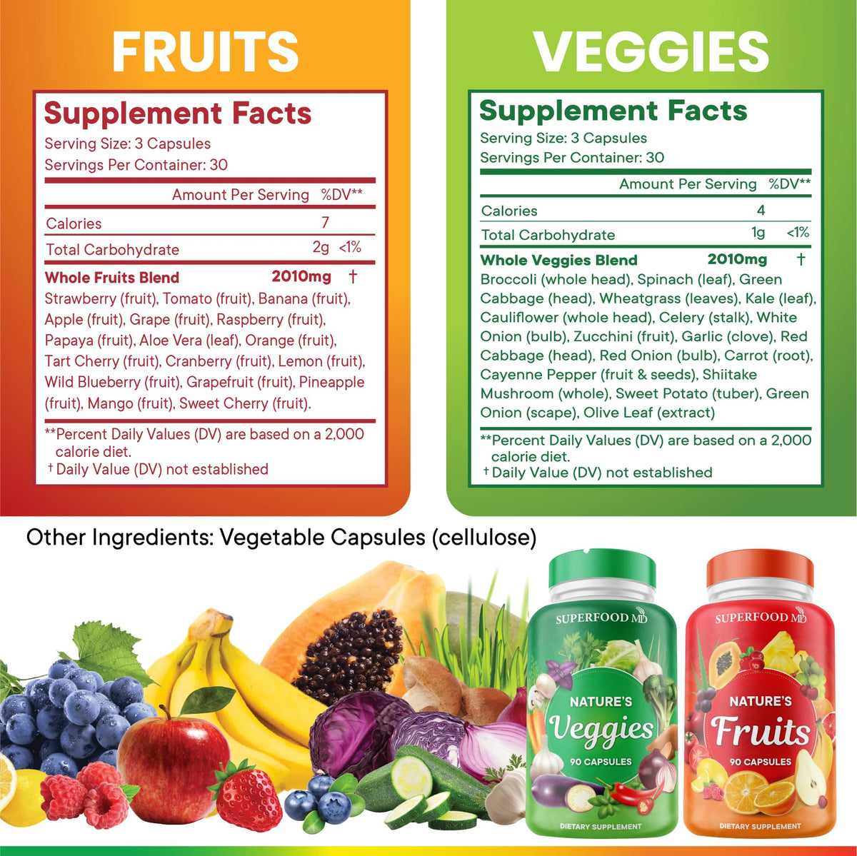 Superfood MD Complément Alimentaire Fruits & Légumes 90 Comprimés avec étiquette visible