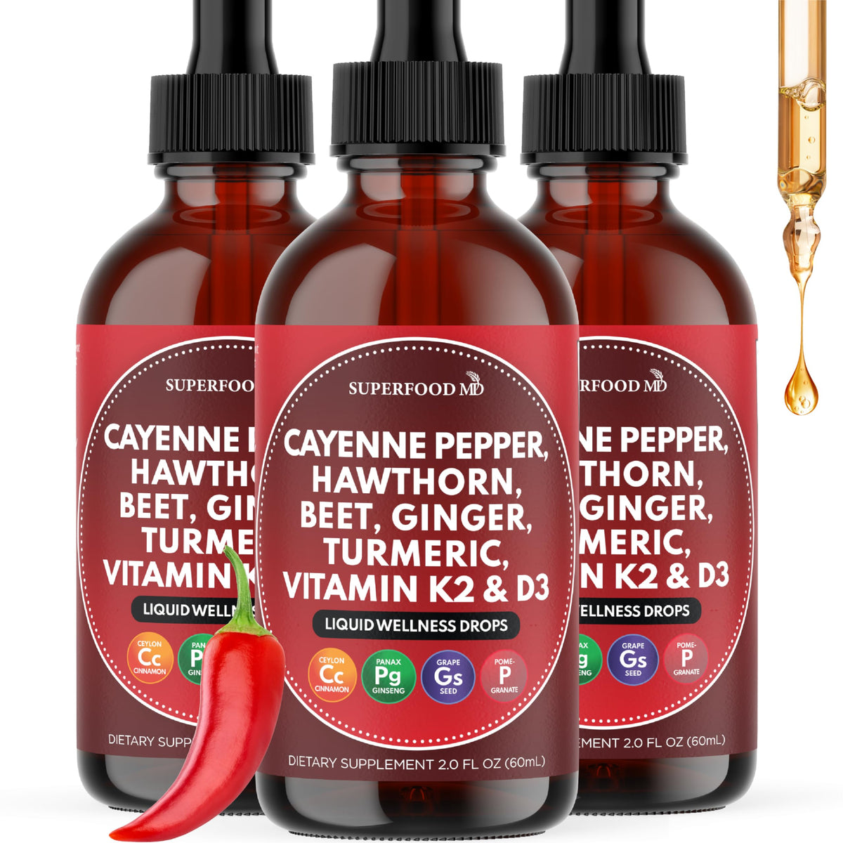 Superfood MD Complément Alimentaire Liquide de Piment de Cayenne 180 ml vue de face
