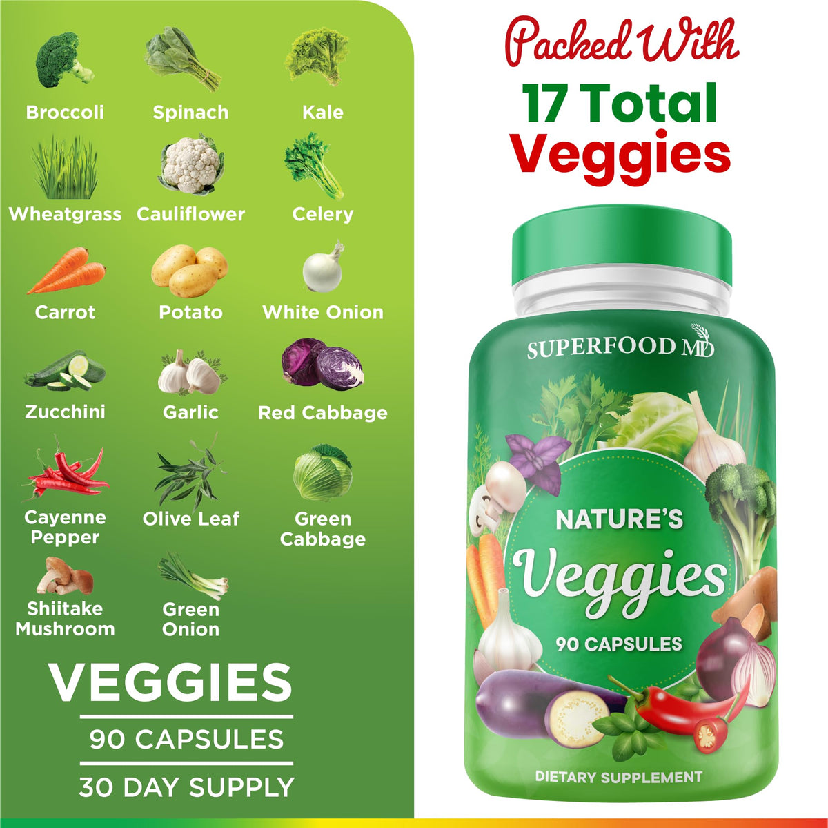 Superfood MD Complément Végétal ouvert avec capsules visibles