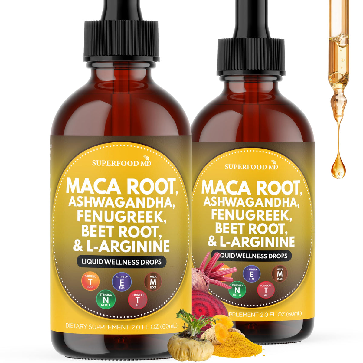 Superfood MD Gouttes de Racine de Maca 4 Oz vue avant avec étiquette