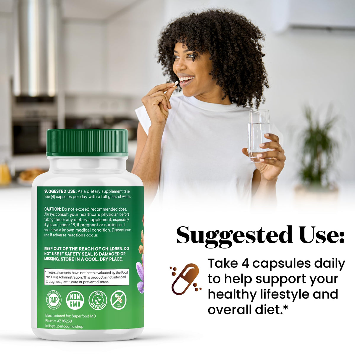 Superfood MD Moringa capsules avec dosette de mesure