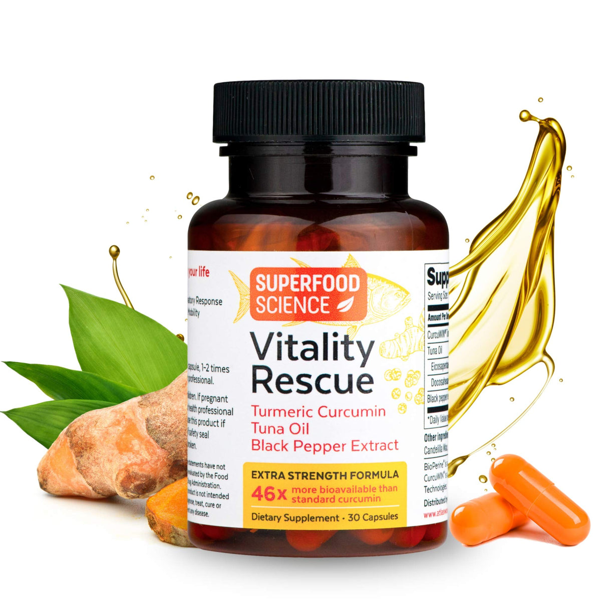 Superfood Science Vitality Rescue Omega 3 Curcuma 30 Capsules - vue de face