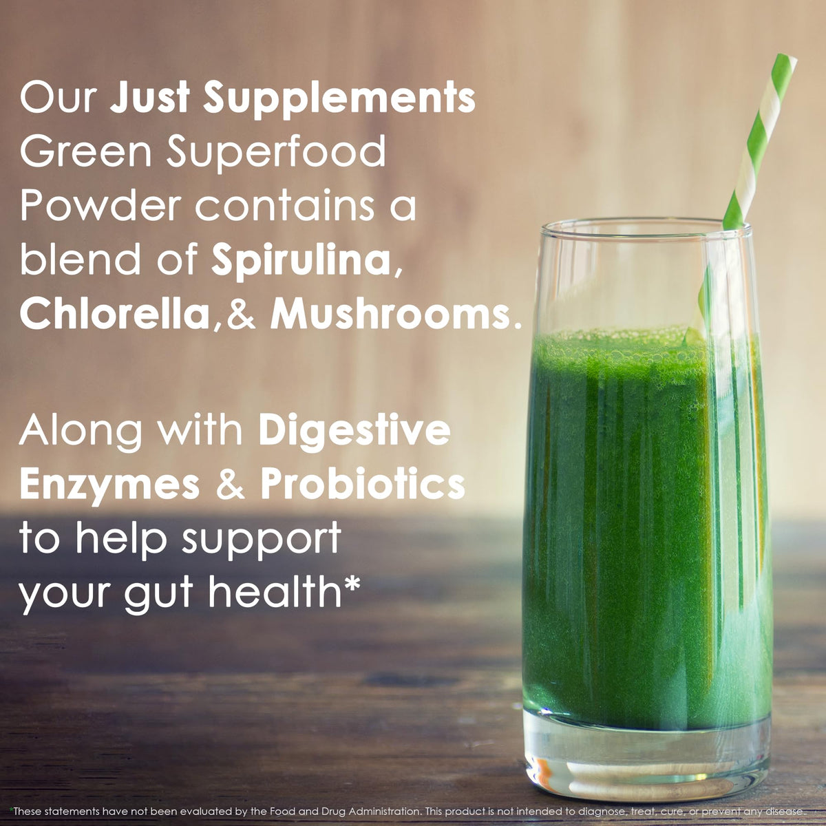 Superfood Vert JS JUST SUPPLEMENTS en poudre dans un verre