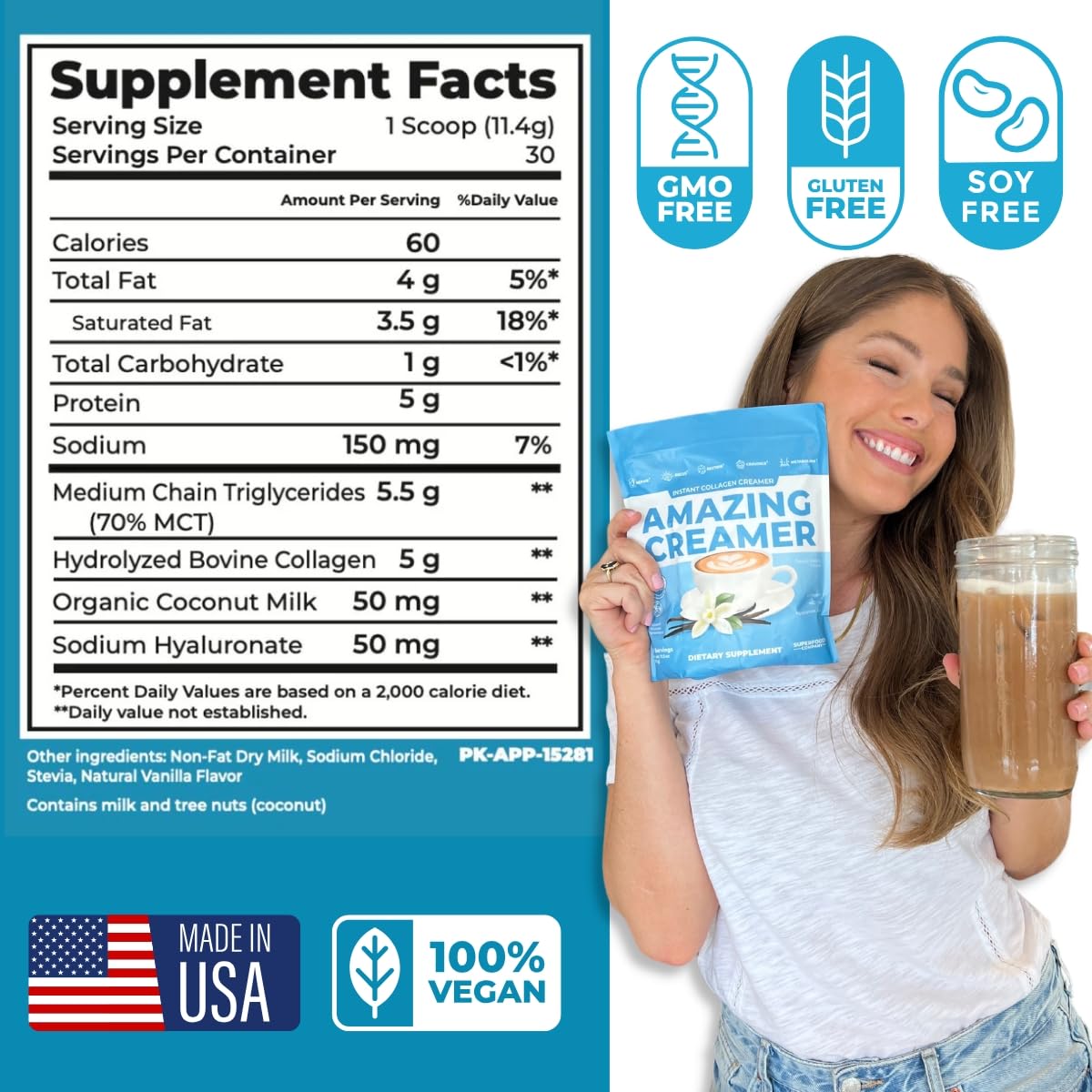 SUPERFOODS COMPANY Amazing Creamer Collagène 60 Portions Vanille ingrédients