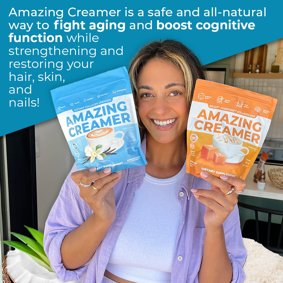 SUPERFOODS COMPANY Amazing Creamer Collagène 60 Portions Vanille mélange dans un bol