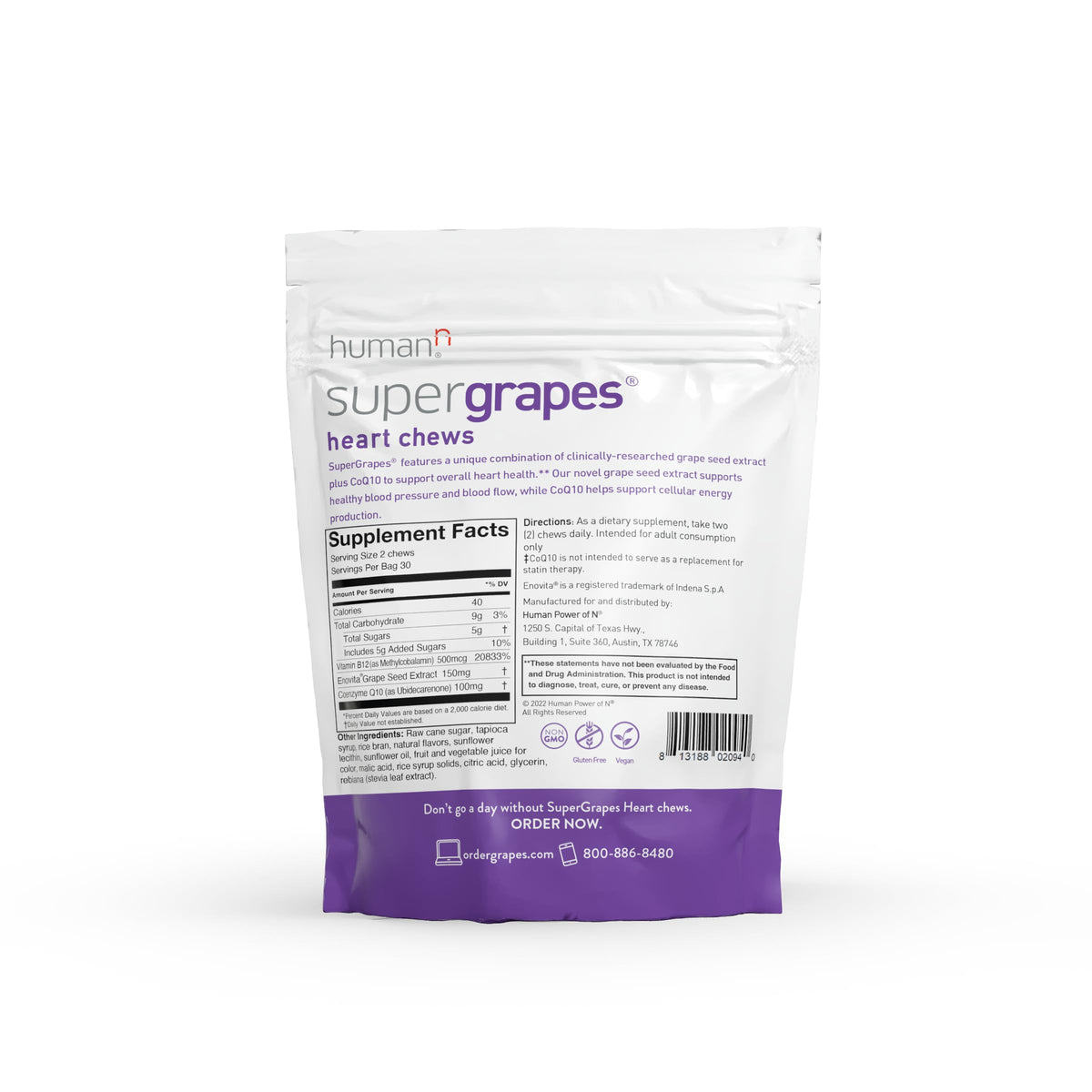 SuperGrapes Chews HumanN, mise en scène avec d'autres compléments alimentaires