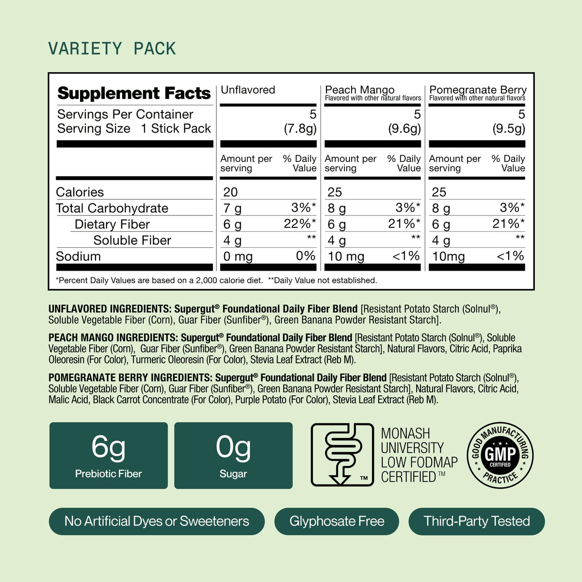 Supergut Foundational Daily Fiber, stick pack sur une table