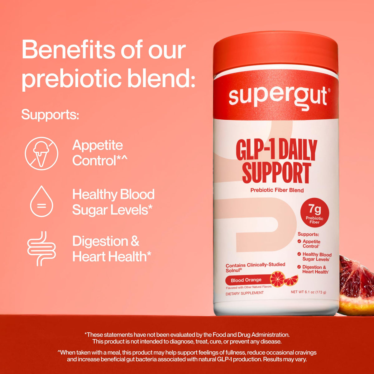 Supergut GLP1 Daily Support poudre d'orange sanguine 240g avec glaçons