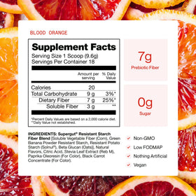 Supergut GLP1 Daily Support poudre d'orange sanguine 240g sur un plan de travail