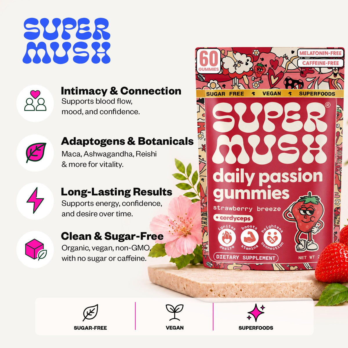 SuperMush Daily Passion Gummies en gros plan