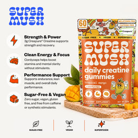 SuperMush Gummies Créatine Quotidienne - vue latérale de l'emballage