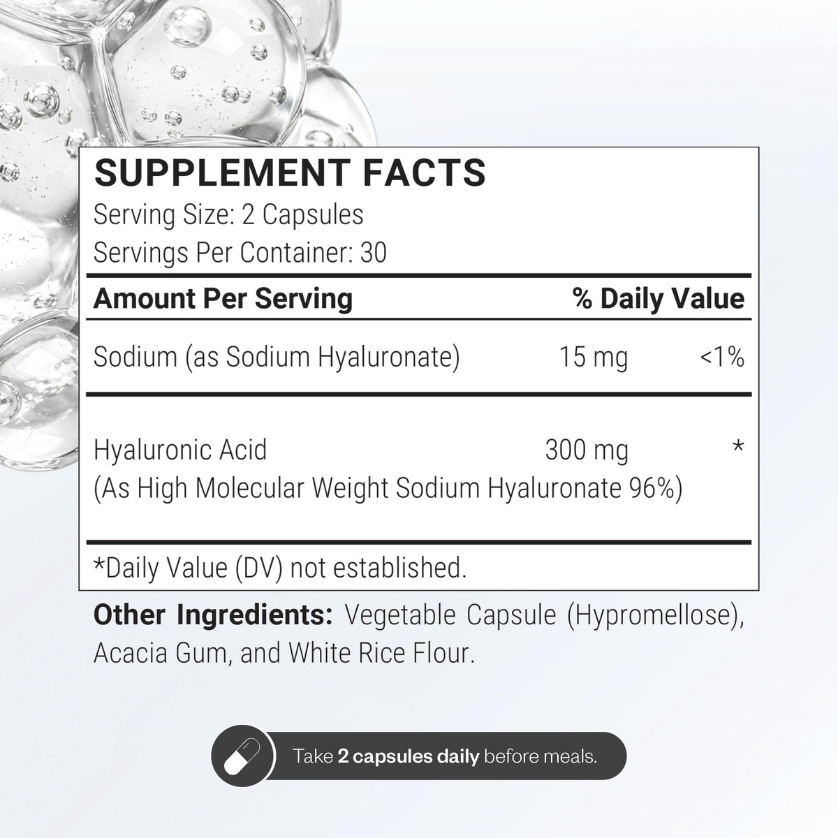 Supersmart Acide Hyaluronique 300mg gélules végétariennes sur fond blanc