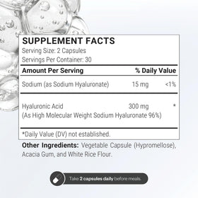 Supersmart Acide Hyaluronique 300mg gélules végétariennes sur fond blanc