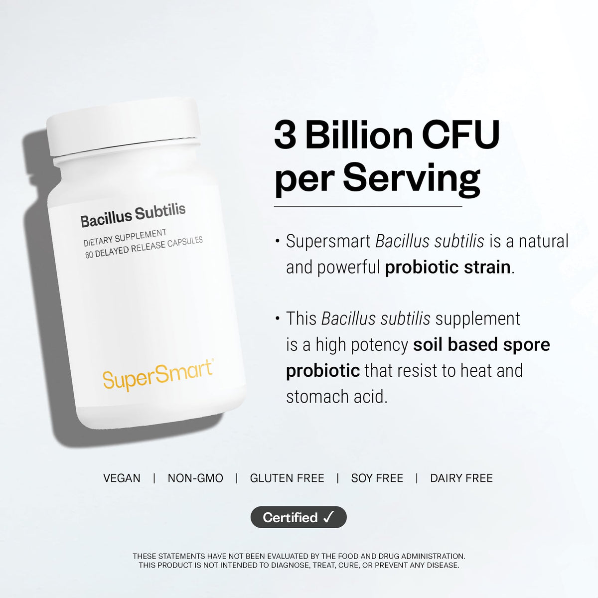 Supersmart Bacillus Subtilis capsules avec ingrédients listés