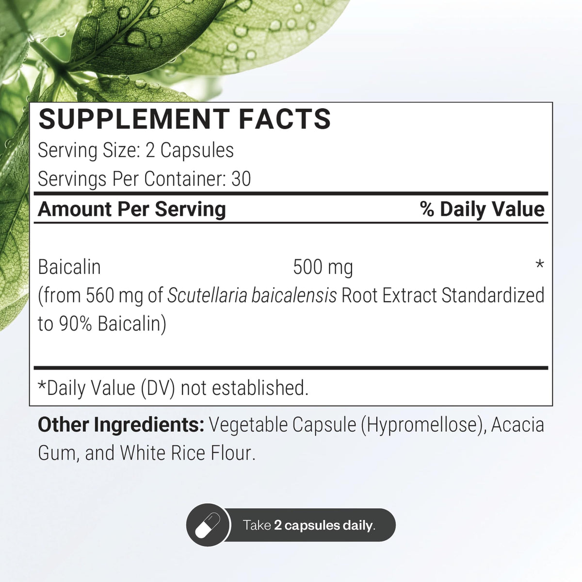 Supersmart Baicalin 90% 500mg gélules végétariennes sur fond blanc
