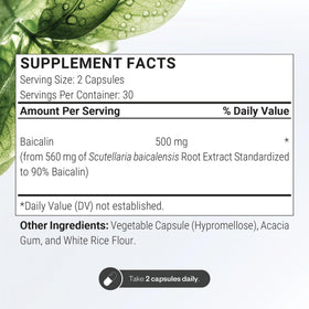 Supersmart Baicalin 90% 500mg gélules végétariennes sur fond blanc