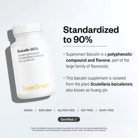 Supersmart Baicalin 90% gélules à côté d'un verre d'eau
