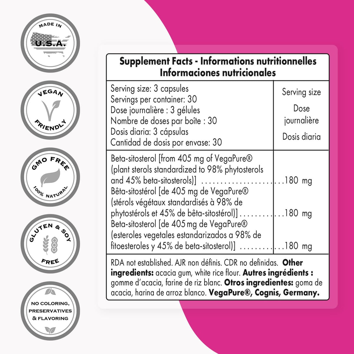 Supersmart Beta-Sitostérol 180mg étiquette des ingrédients