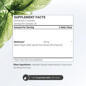 Supersmart Bioperine 30mg capsules végétariennes avec étiquette détaillée
