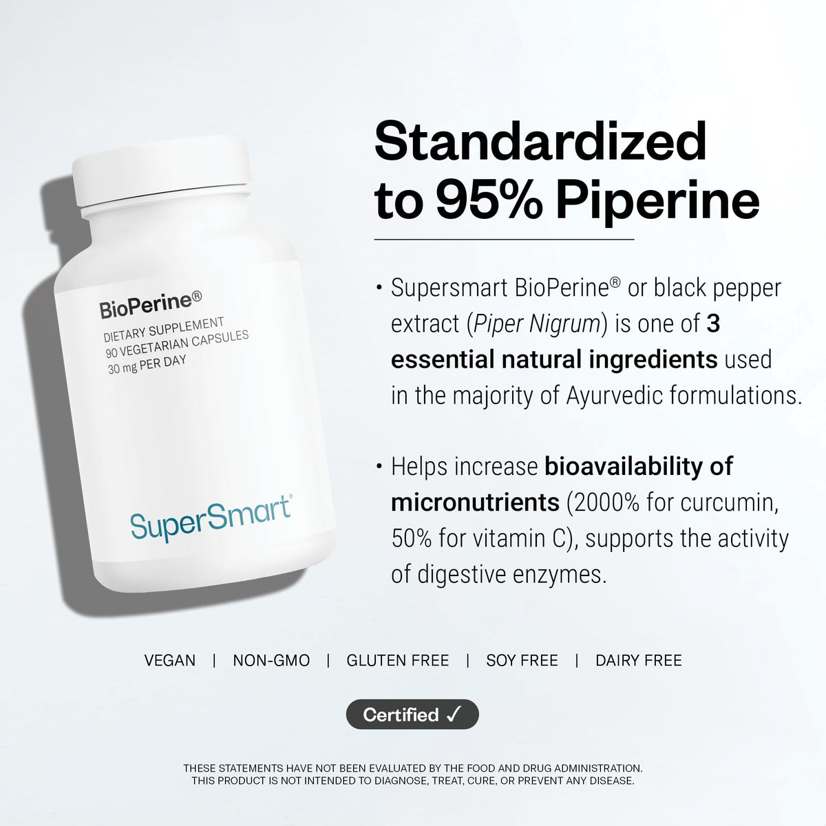 Supersmart Bioperine 30mg contenant 90 capsules végétariennes