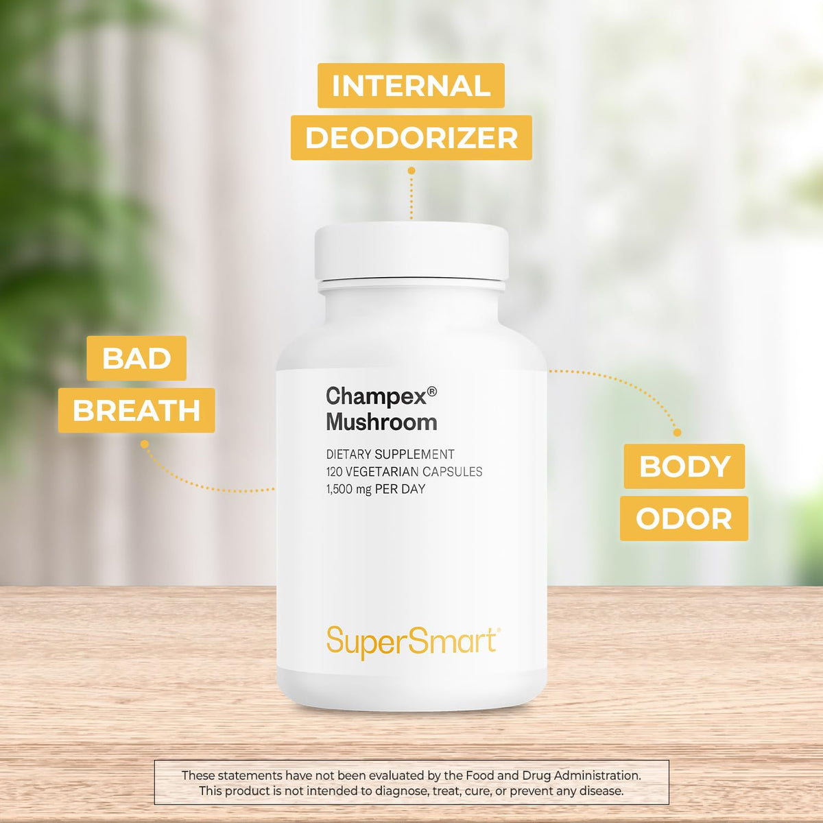 Supersmart Champex Champignon 1500 mg capsules végétariennes sur un fond blanc