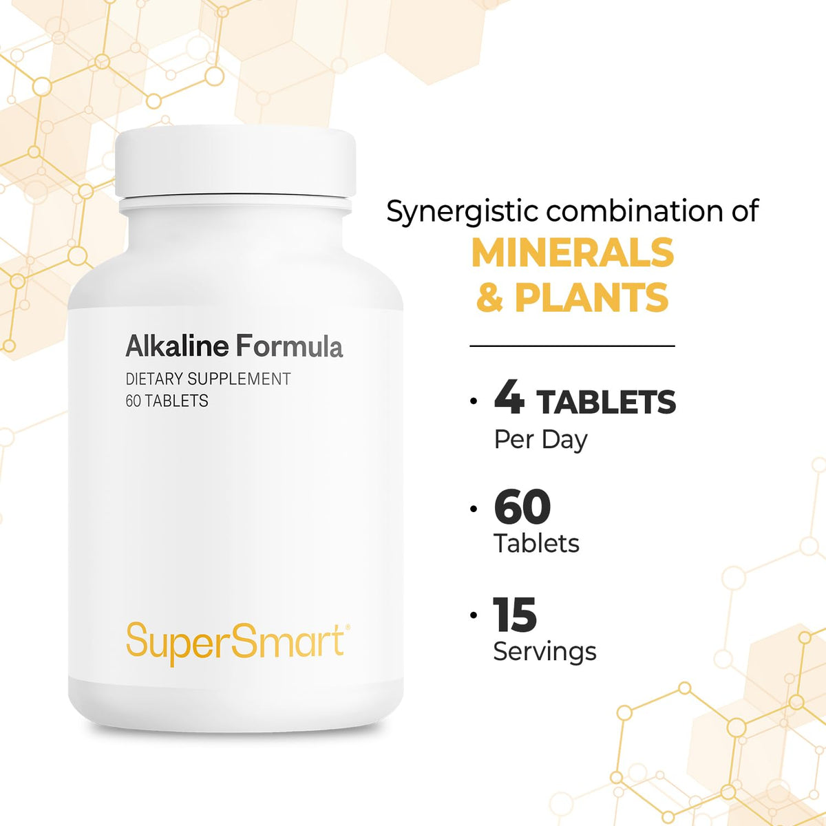 Supersmart Complément Alimentaire Alkalin 60 Comprimés près d'un verre d'eau