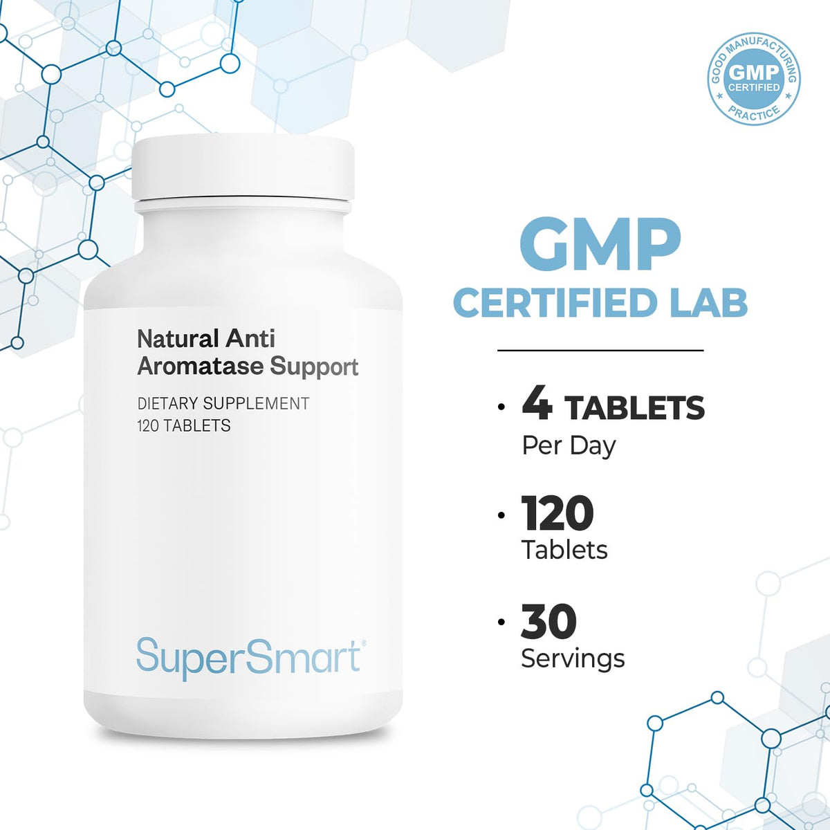Supersmart Complément Alimentaire Anti-Aromatase 120 comprimés sur une table