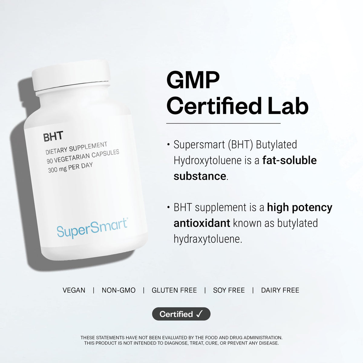 Supersmart Complément BHT 300mg capsules en main