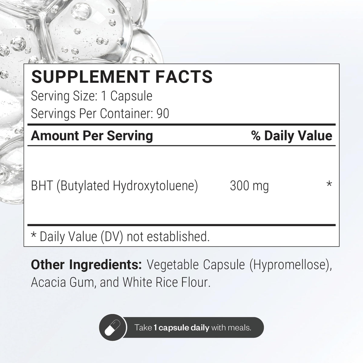 Supersmart Complément BHT 300mg étiquette avec ingrédients