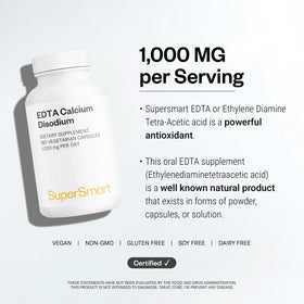 Supersmart EDTA 1000mg, flacon avec étiquette détaillant les ingrédients