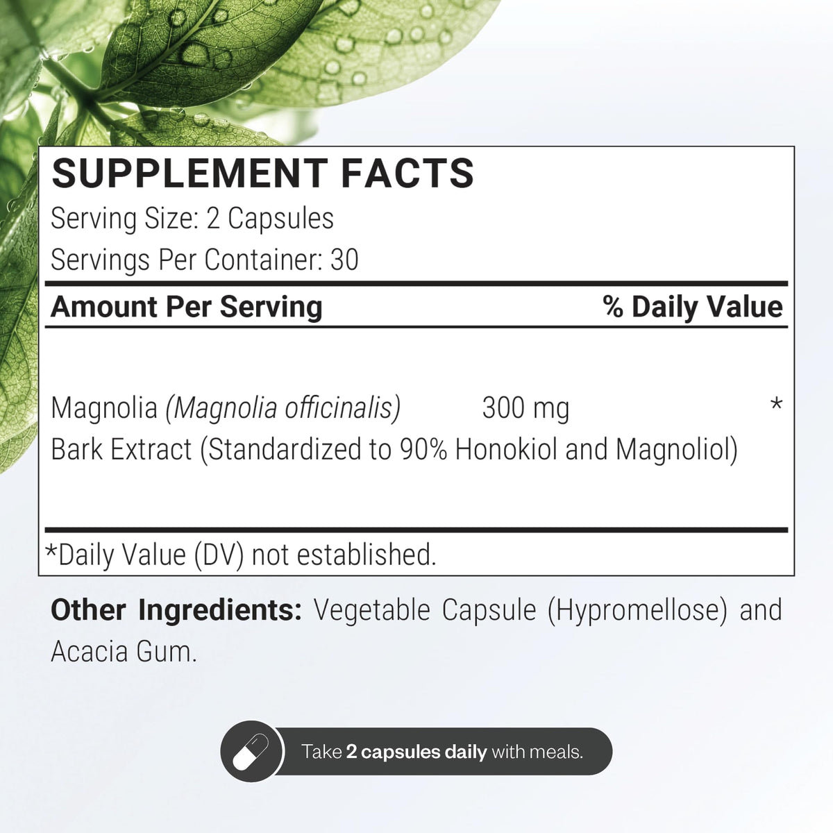 Supersmart Extrait d'Écorce de Magnolia 300mg étiquette des ingrédients